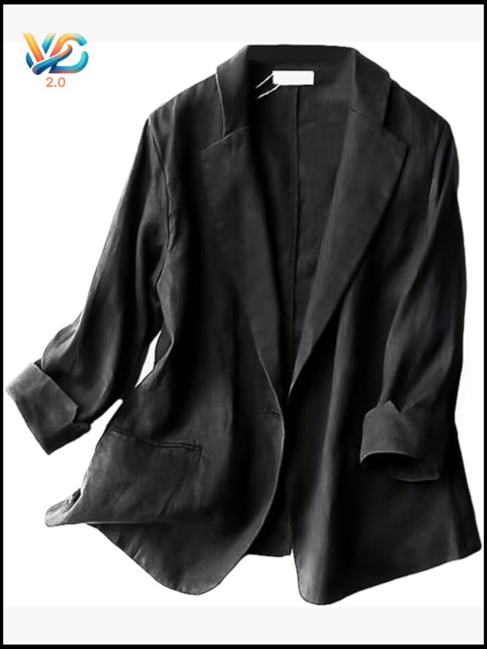 Linen Blazer 3/4 Sleeve One Button Lapel Casual Work Office Jacket